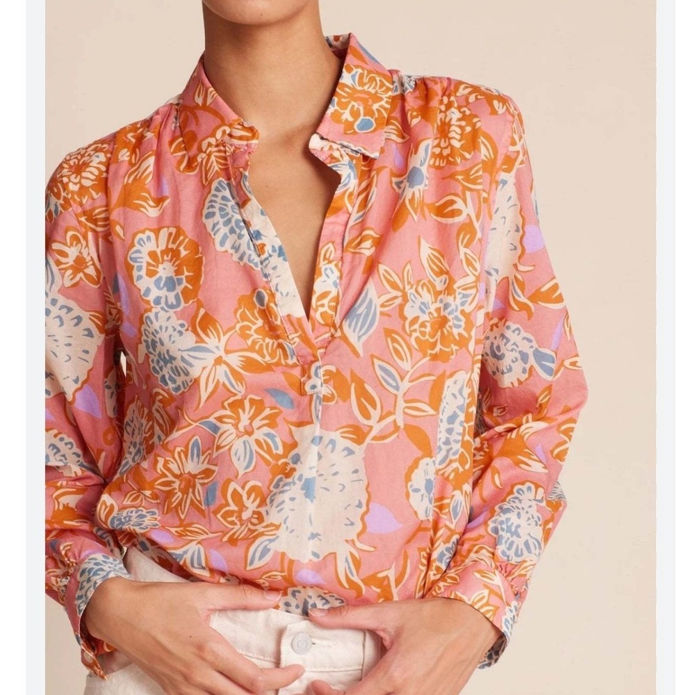 Trovata Birds Of Paradise Womens Sheila Shirt Size M Pink Spiced Dahlia Floral